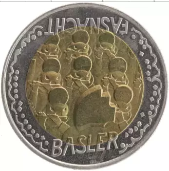 Монета 5 франков Швейцарии 2000 года Биметалл Фастнахт в Базеле-карнавал перед Великим постом