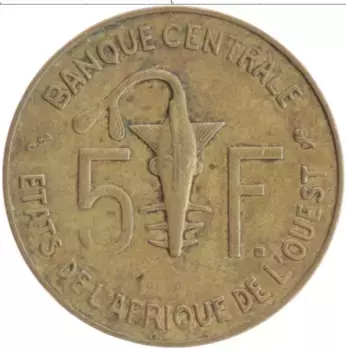 Монета 5 франков Западной Африки 1972 года Бронза