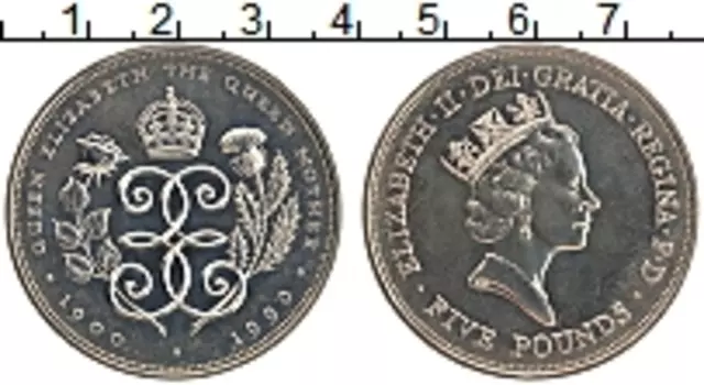 Монета 5 фунтов Англии 1990 года Медно-никель Елизавета II
