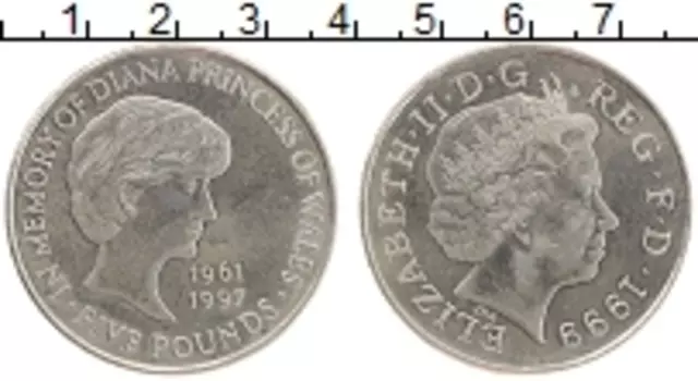Монета 5 фунтов Англии 1999 года Медно-никель Елизавета II