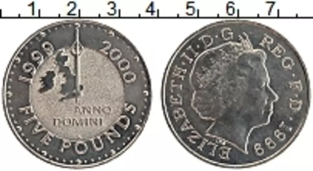 Монета 5 фунтов Англии 1999 года Медно-никель Милленниум