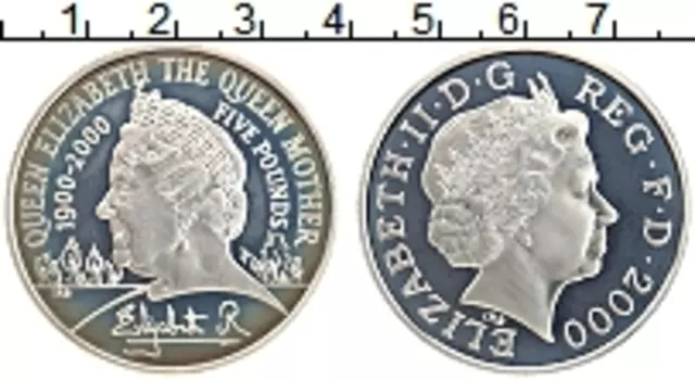 Монета 5 фунтов Англии 2000 года Серебро Елизавета II