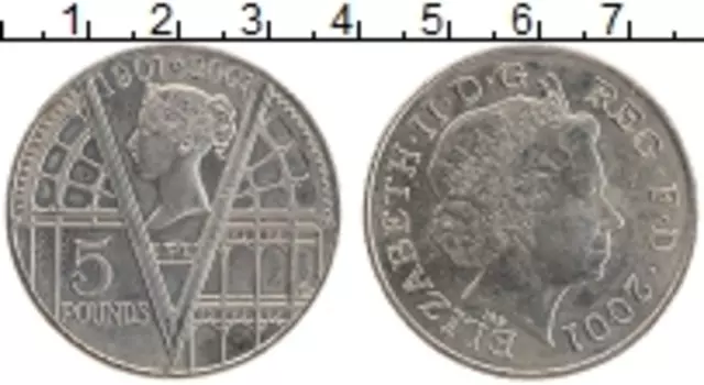 Монета 5 фунтов Англии 2001 года Медно-никель Елизавета II