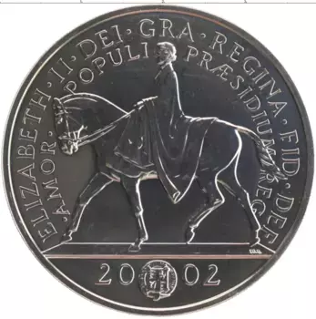Монета 5 фунтов Англии 2002 года Медно-никель 50 лет правления королевы Елизаветы II