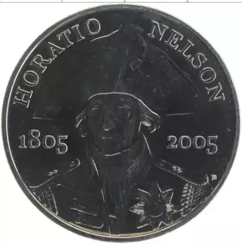 Монета 5 фунтов Англии 2005 года Медно-никель 200 лет Трафальгарской битве