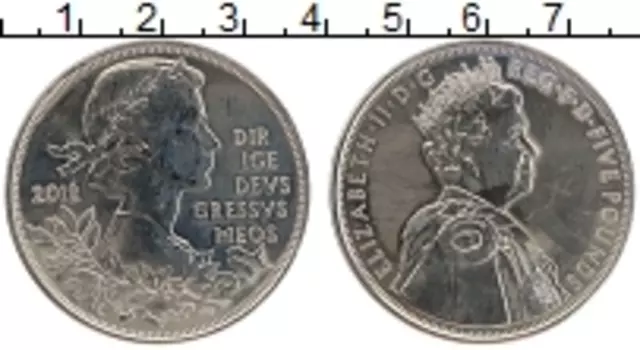 Монета 5 фунтов Англии 2012 года Медно-никель 60 лет правления королевы Елизаветы II