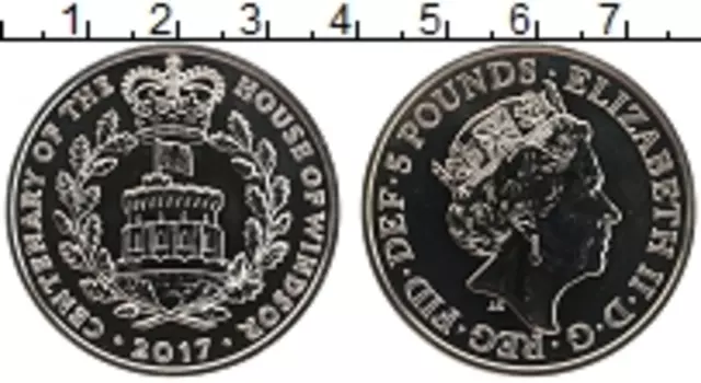 Монета 5 фунтов Англии 2017 года Медно-никель 100 лет Виндзорской династии