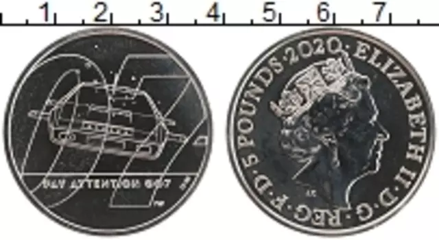 Монета 5 фунтов Англии 2020 года Медно-никель Джеймс Бонд - агент 007 - 07 Pay Attention 007