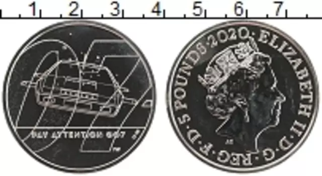 Монета 5 фунтов Англии 2020 года Медно-никель Джеймс Бонд - агент 007 - 07 Pay Attention 007
