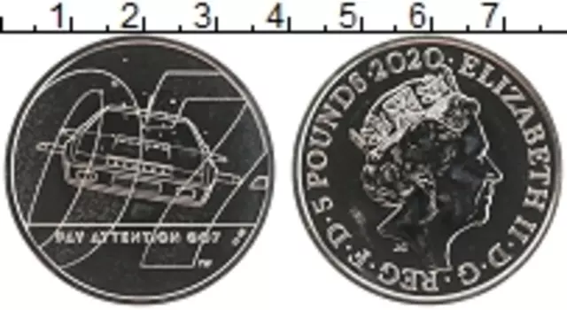 Монета 5 фунтов Англии 2020 года Медно-никель Джеймс Бонд - агент 007 - 07 Pay Attention 007