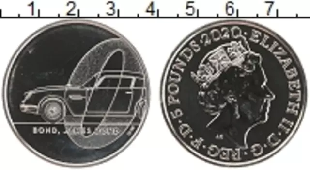 Монета 5 фунтов Англии 2020 года Медно-никель Джеймс Бонд - агент 007 - 0 Bond, James Bond