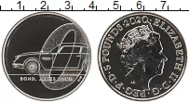 Монета 5 фунтов Англии 2020 года Медно-никель Джеймс Бонд - агент 007 - 0 Bond, James Bond