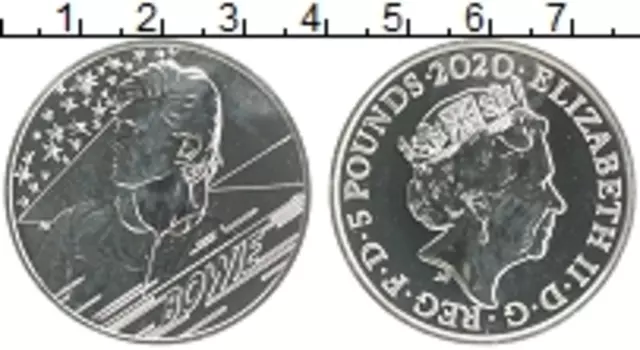 Монета 5 фунтов Англии 2020 года Медно-никель Легенды Музыки - Дэвид Боуи