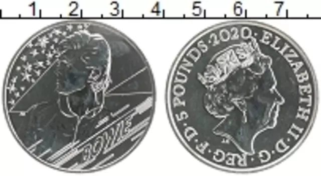 Монета 5 фунтов Англии 2020 года Медно-никель Легенды Музыки - Дэвид Боуи