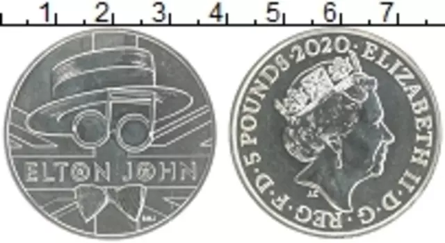 Монета 5 фунтов Англии 2020 года Медно-никель Легенды Музыки - Элтон Джон