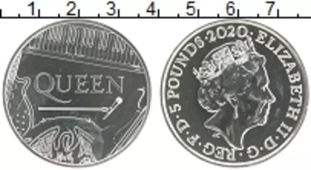 Монета 5 фунтов Англии 2020 года Медно-никель Легенды музыки - Рок-группа Queen