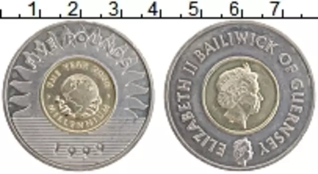 Монета 5 фунтов Гернси 1999 года Биметалл Елизавета II