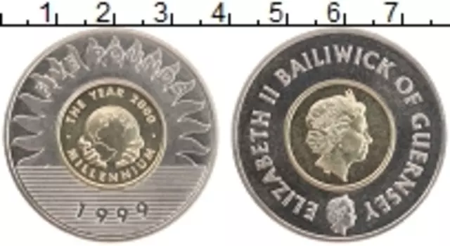 Монета 5 фунтов Гернси 1999 года Биметалл Елизавета II