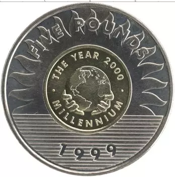 Монета 5 фунтов Гернси 1999 года Биметалл Миллениум