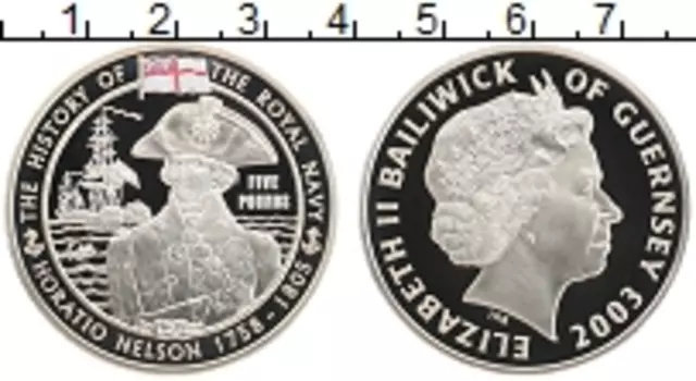 Монета 5 фунтов Гернси 2003 года Серебро Адмирал Нельсон