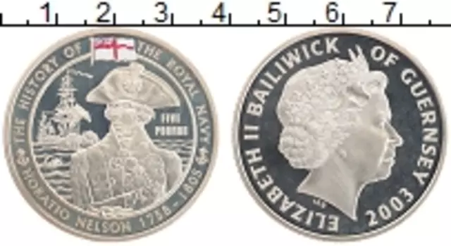 Монета 5 фунтов Гернси 2003 года Серебро История королевских ВМФ