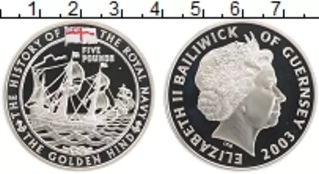 Монета 5 фунтов Гернси 2003 года Серебро `История королевских ВМФ