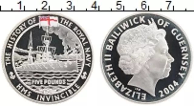 Монета 5 фунтов Гернси 2004 года Серебро История королевских ВМФ