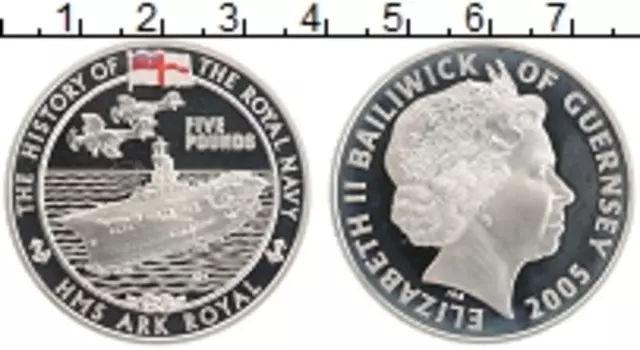 Монета 5 фунтов Гернси 2005 года Серебро История королевских ВМФ