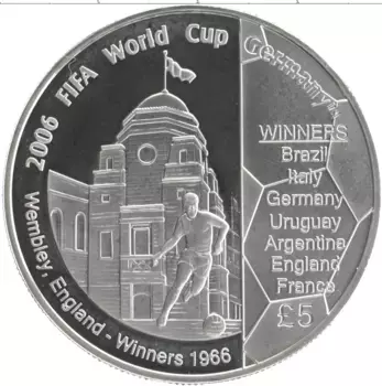 Монета 5 фунтов Гернси 2006 года Серебро Чемпионат Мира по футболу