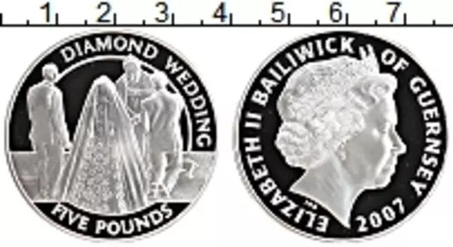 Монета 5 фунтов Гернси 2007 года Серебро Елизавета II
