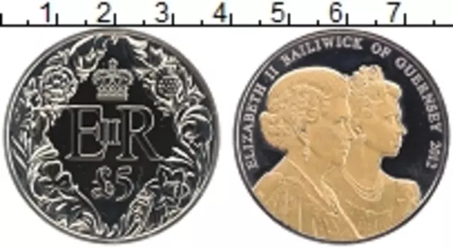 Монета 5 фунтов Гернси 2012 года Медно-никель 60 лет правления королевы Елизаветы II