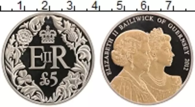 Монета 5 фунтов Гернси 2012 года Медно-никель 60 лет правления королевы Елизаветы II