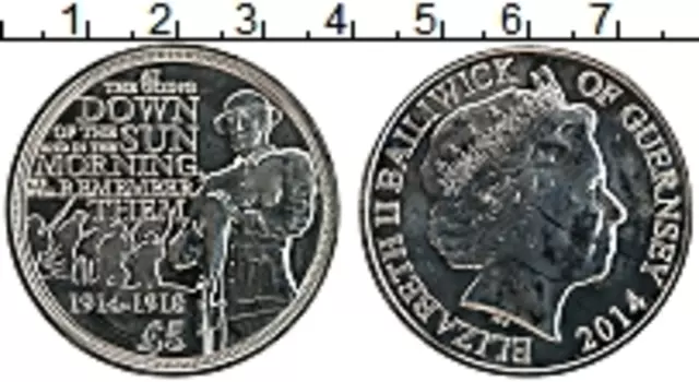 Монета 5 фунтов Гернси 2014 года Медно-никель Елизавета II