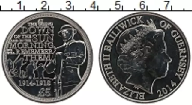 Монета 5 фунтов Гернси 2014 года Медно-никель Елизавета II