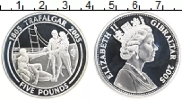 Монета 5 фунтов Гибралтара 2005 года Серебро 200 лет Трафальгарской битве
