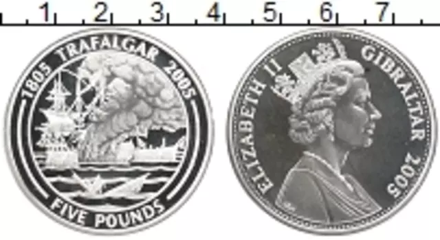 Монета 5 фунтов Гибралтара 2005 года Серебро 200 лет Трафальгарской битве