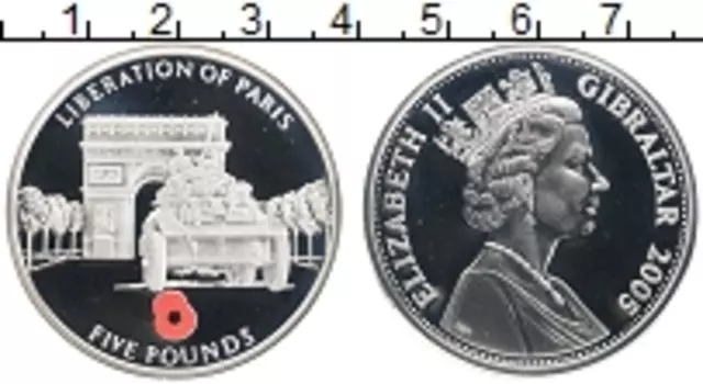 Монета 5 фунтов Гибралтара 2005 года Серебро Елизавета II