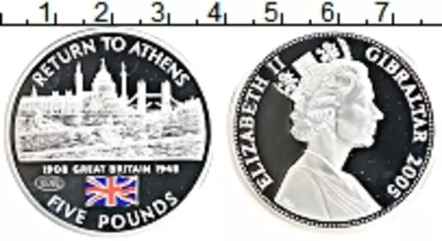 Монета 5 фунтов Гибралтара 2005 года Серебро Возвращение олимпийских игр в афины