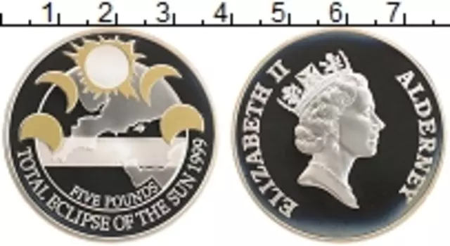 Монета 5 фунтов Олдерни 1999 года Серебро Елизавета II