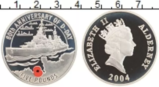 Монета 5 фунтов Олдерни 2004 года Серебро Елизавета II
