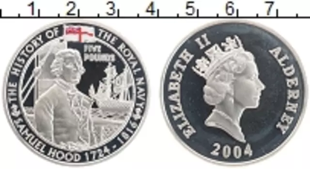 Монета 5 фунтов Олдерни 2004 года Серебро История королевских ВМФ