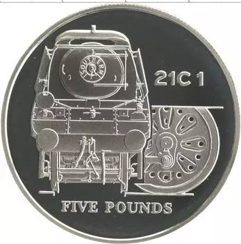 Монета 5 фунтов Олдерни 2004 года Серебро Паровые локомотивы - The Merchant Navy 21C1