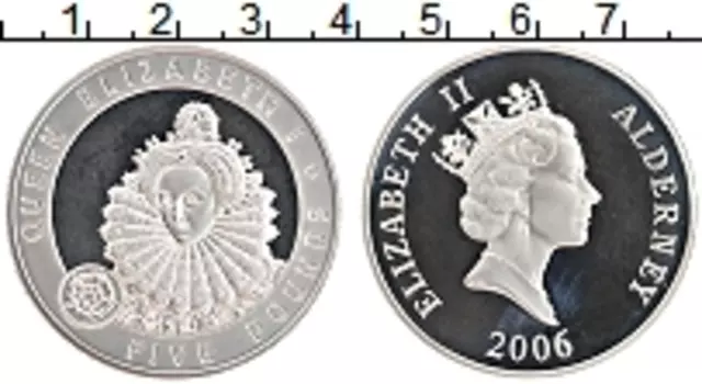Монета 5 фунтов Олдерни 2006 года Серебро Королева Елизавета I