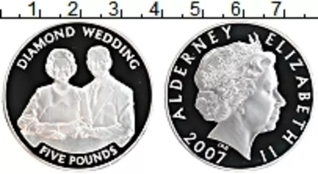 Монета 5 фунтов Олдерни 2007 года Серебро Елизавета II