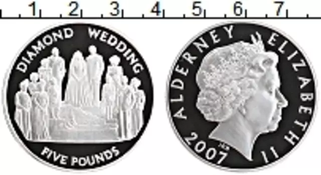 Монета 5 фунтов Олдерни 2007 года Серебро Елизавета II