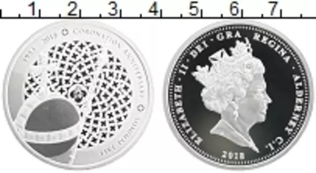 Монета 5 фунтов Олдерни 2018 года Серебро 65 лет коронации королевы Елизаветы II