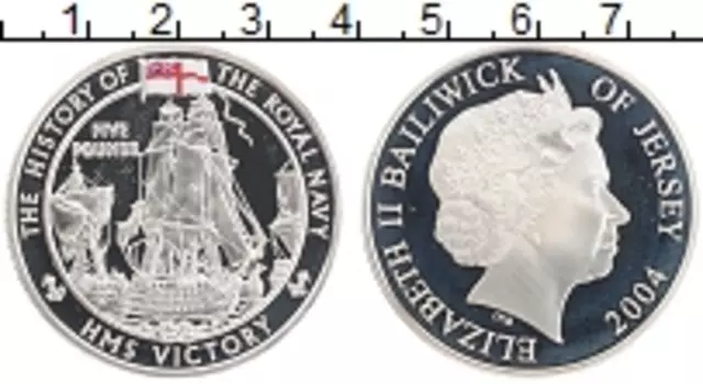 Монета 5 фунтов Острова Джерси 2004 года Серебро История королевских ВМФ