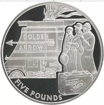 Монета 5 фунтов Острова Джерси 2004 года Серебро Паровые локомотивы - Золотая стрела