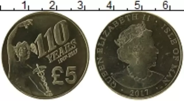 Монета 5 фунтов Острова Мэн 2017 года Латунь Елизавета II