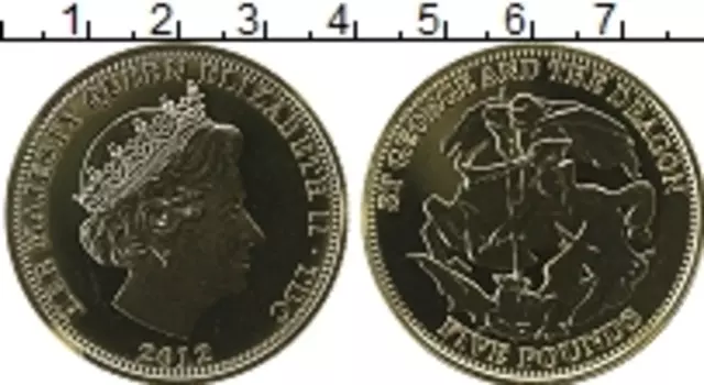 Монета 5 фунтов Тристан-да-Куньи 2012 года Медно-никель Святой Георгий (Золочение)